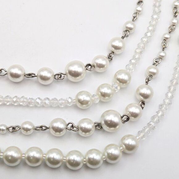 Premier Designs Long Faux Pearl and Glass Beads on Silvertone Link Necklace 63"‎ - Picture 1 of 3